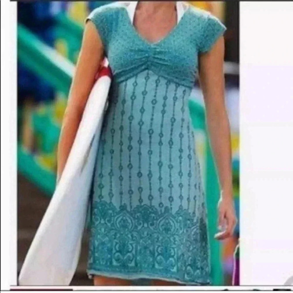 Athleta Dresses & Skirts - Athleta Dress XS Bali Blue Geo Print Dhara Burnout Cap Sleeve